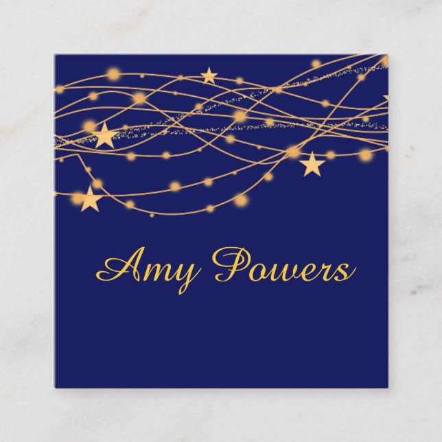 dark blue golden tones pattern with stars custom  square business card (Front)