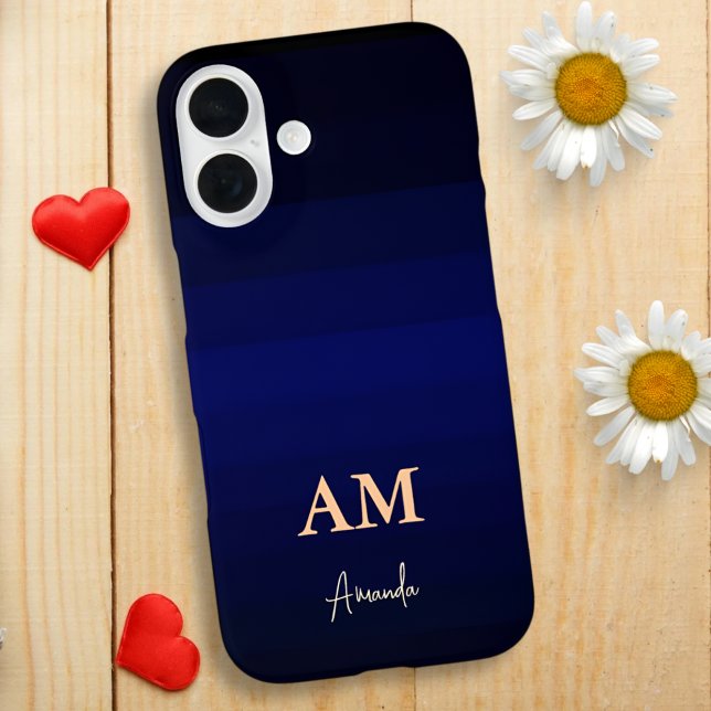 Dark Blue Gradient Colour Stripes with Monogram Case-Mate iPhone Case (Creator Uploaded)