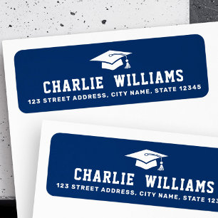 Dark blue graduation cap return address label