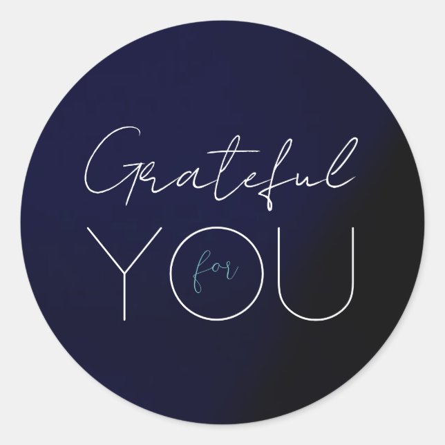 Dark Blue "Grateful for you" Round Sticker (Front)
