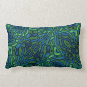 Dark Blue Green Decorative Pattern Lumbar Cushion