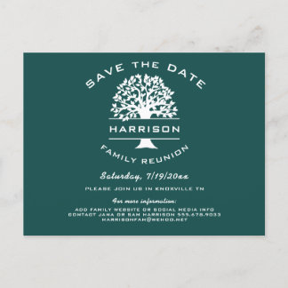 Dark Blue Green Family Tree Reunion Save the Date Announcement Postcard
