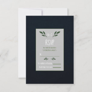 Dark Blue & Green Leaves Greenery Rustic RSVP Card