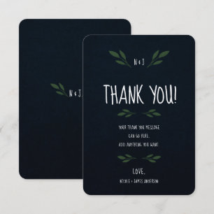 Dark Blue & Green Leaves Greenery Rustic Thank You Invitation