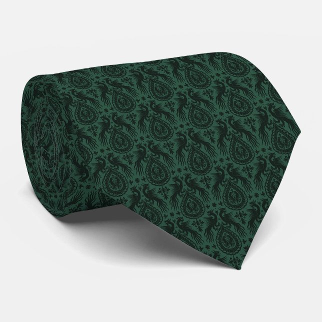 Dark Blue-Green Mediaeval Dragons Neck Tie (Rolled)