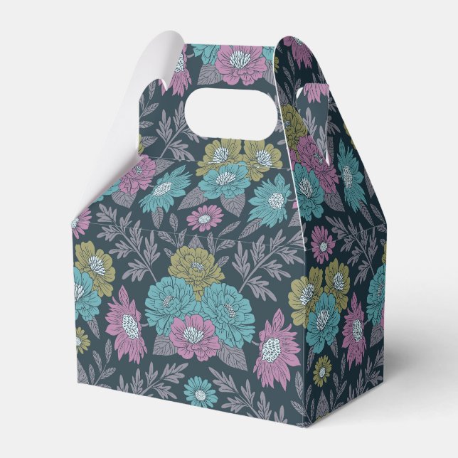 Dark Blue, Green & Purple Floral Favour Box (Front Side)