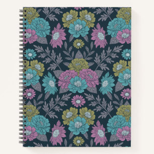 Dark Blue, Green & Purple Floral Notebook