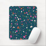 Dark Blue Green with Pink Orange Teal Terrazzo Mouse Pad<br><div class="desc">Moody deep teal gets a punch of fun with terrazzo flecks of orange,  fuchsia,  olive,  blush and aqua making this mouse pad a fun choice for the mid century modern lover.</div>