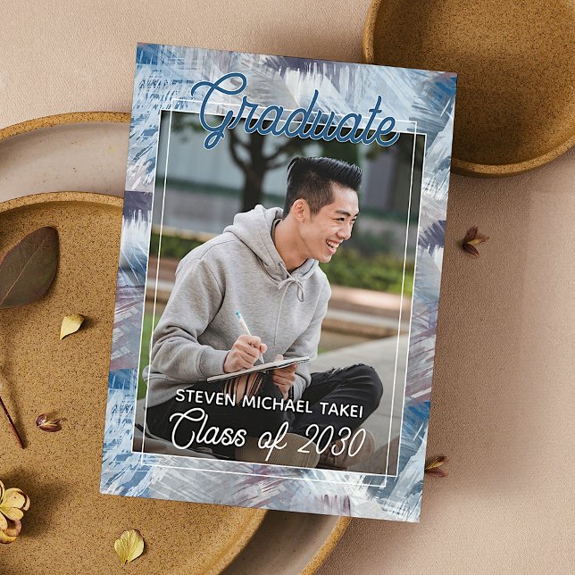 Dark Blue Grey Abstract Graduation Announcement Postcard (Creator Uploaded)