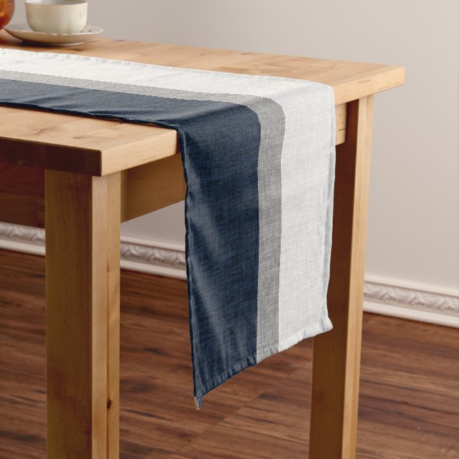 Dark Blue Grey Basic Stripe Modern Abstract Long Table Runner (In Situ)