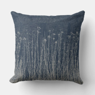 Dark Blue Grey Botanical Graphic Burlap Print Cushion