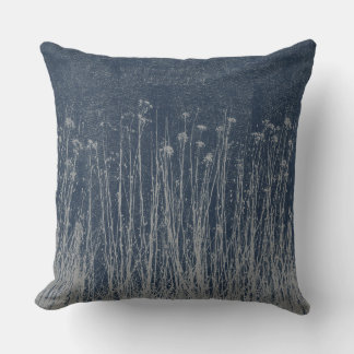 Dark Blue Grey Botanical Graphic Burlap Print Cushion