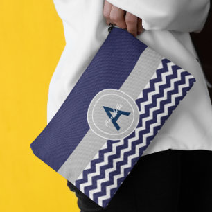 Dark Blue Grey Chevron Accessory Pouch