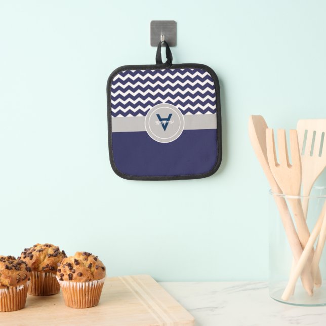 Dark Blue Grey Chevron Pot Holder (Insitu(Hanging))