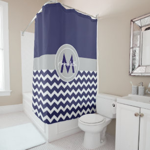 Dark Blue Grey Chevron Shower Curtain