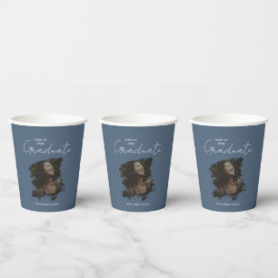 Dark Blue Grey Graduation Customisable Photo Text Paper Cups