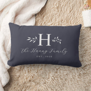 Dark Blue-grey Personalised Family Name Monogram Lumbar Cushion