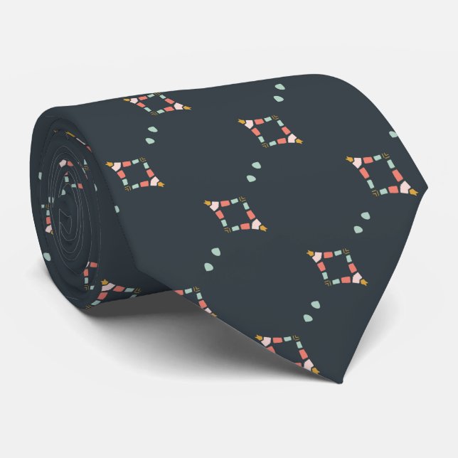 Dark Blue Grey Small Geo Print Tie (Rolled)