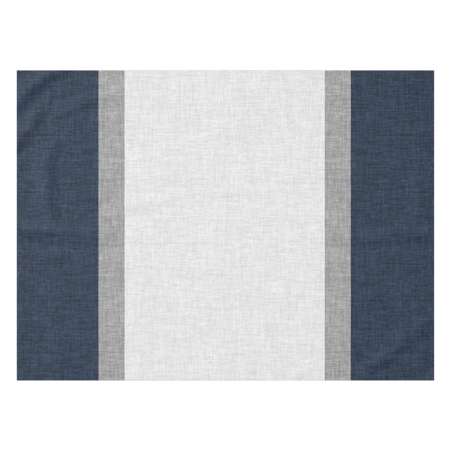 Dark Blue Grey White Mirrored Stripe Crosshatch Tablecloth (Front (Horizontal))