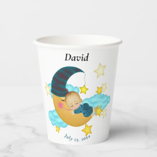 Dark Blue Hat Baby on a Moon Paper Cups