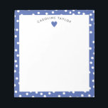 Dark Blue Heart & Dots Cute Girly Custom Notepad<br><div class="desc">This design features space for a name in a pretty curve over a simple heart graphic on a dark blue background with tiny white dots. Click the customise button if you would like to move/scale the images and further modify the text! Variations of this design, additional colours, as well as...</div>