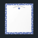 Dark Blue Heart & Dots Cute Girly Custom Notepad<br><div class="desc">This design features space for a name in a pretty curve over a simple heart graphic on a dark blue background with tiny white dots. Click the customise button if you would like to move/scale the images and further modify the text! Variations of this design, additional colours, as well as...</div>
