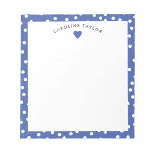 Dark Blue Heart & Dots Cute Girly Custom Notepad