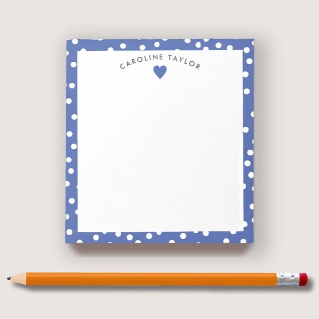 Dark Blue Heart & Dots Cute Girly Custom Notepad (Creator Uploaded)
