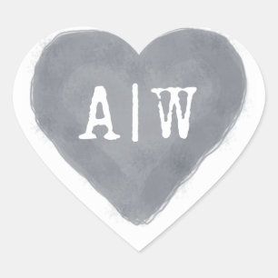 Dark Blue Heart Monogram Wedding Envelope Seal