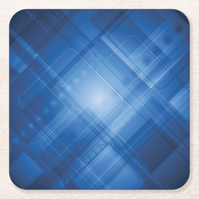 Dark blue hi-tech background square paper coaster (Front)