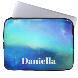 Dark Blue Holographic Sky with Custom Name Laptop Sleeve