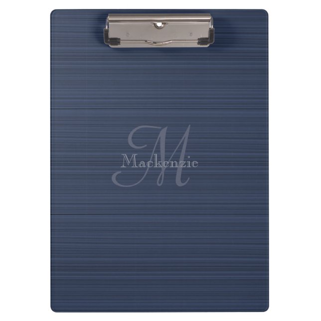 Dark Blue Horizontal Stripes Custom Monogram Name Clipboard (Front)