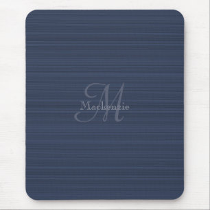 Dark Blue Horizontal Stripes Custom Monogram Name Mouse Pad