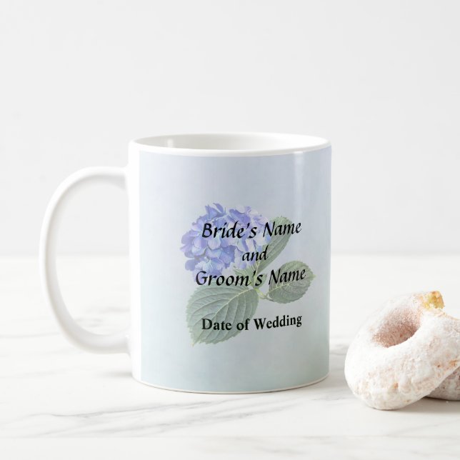 Dark Blue Hydrangea with Leaves Coffee Mug (With Donut)