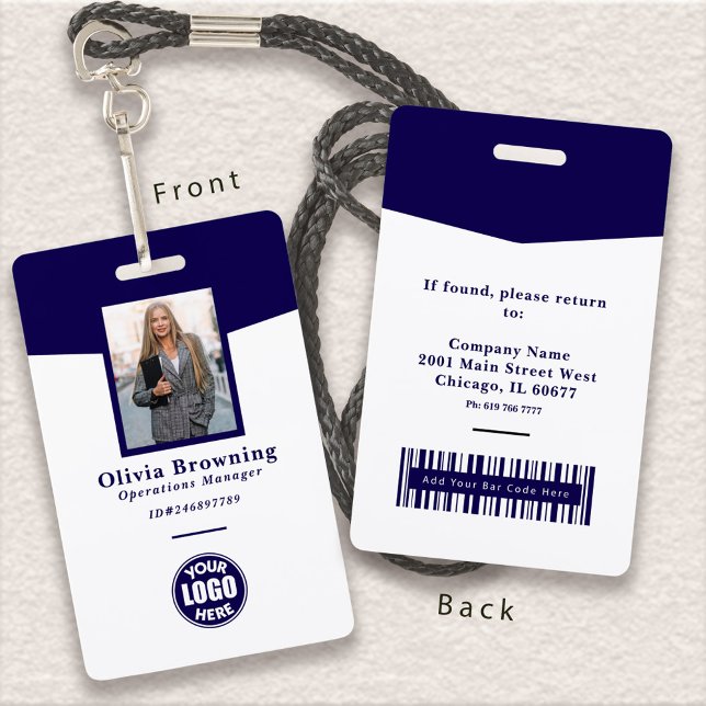 Dark Blue ID Photo Logo & Barcode Professional Badge (Creator Uploaded)
