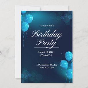 Dark Blue Illustrative Birthday Party Invitation