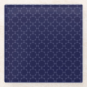 Dark Blue Islamic Geometric Pattern Glass Coaster