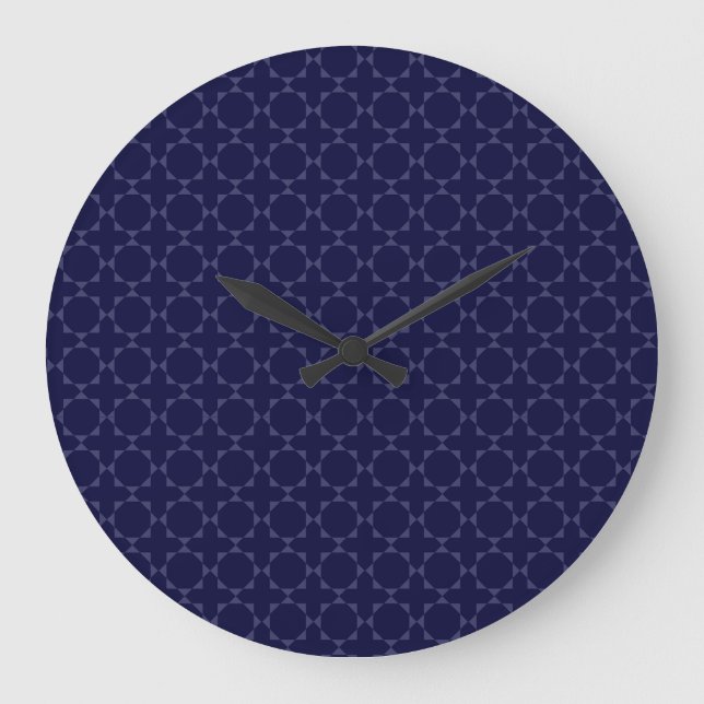 Dark Blue Islamic Geometric Pattern Large Clock (Front)