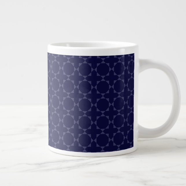 Dark Blue Islamic Geometric Pattern Large Coffee Mug (Right)