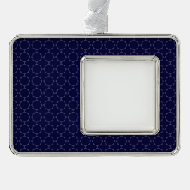 Dark Blue Islamic Geometric Pattern Silver Plated Framed Ornament (Front)