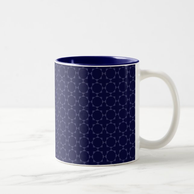 Dark Blue Islamic Geometric Pattern Two-Tone Coffee Mug (Right)