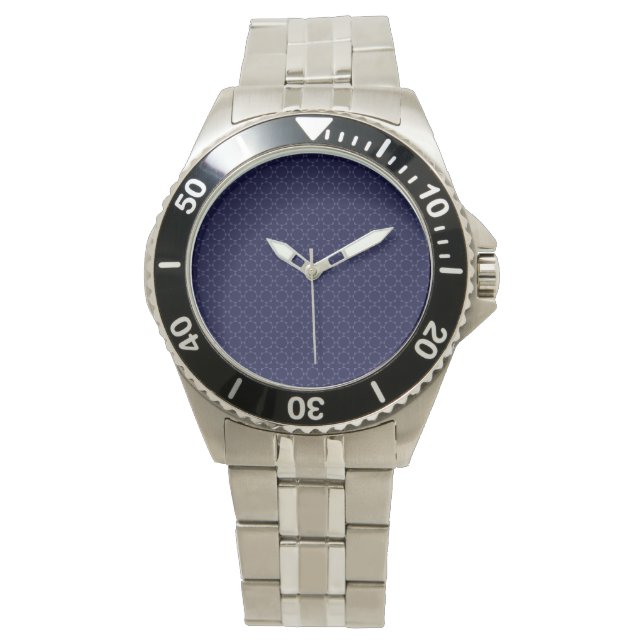 Dark Blue Islamic Geometric Pattern Watch (Front)