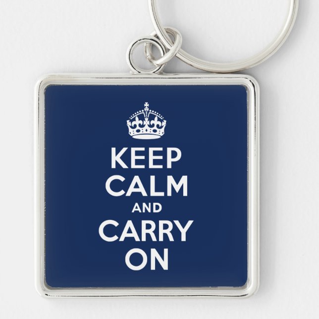 Dark Blue Keep Calm and Carry On Key Ring (Front)