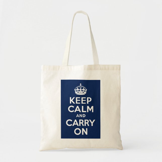 Dark Blue Keep Calm and Carry On Tote Bag (Front)