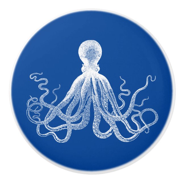 Dark Blue Kraken Octopus Ceramic Knob (Front)