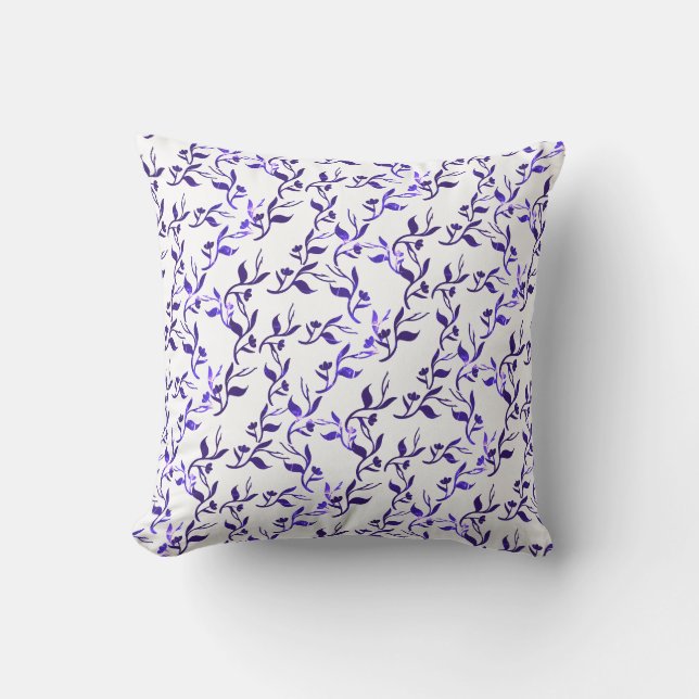 Dark Blue Leaves Pattern Throw Pillow Cushion (Front)