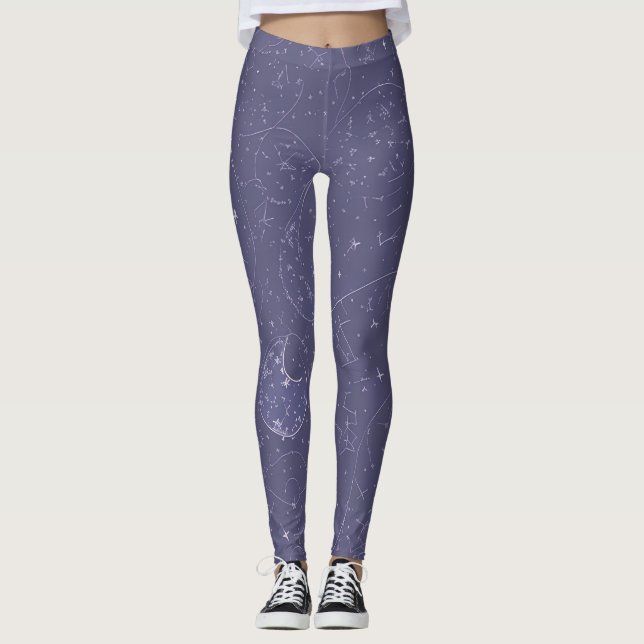 Dark Blue Legging with Cosmic Lines and Doodles (Front)