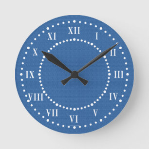 Dark Blue Linen Look Roman Numerals Wall Clock