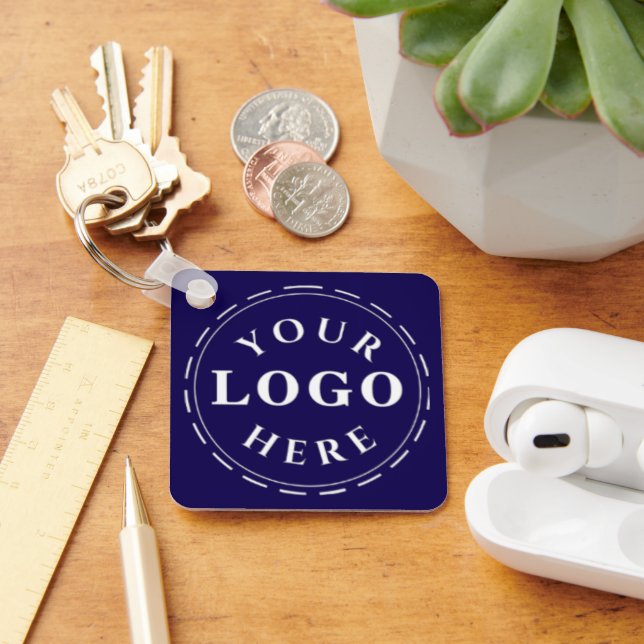 Dark Blue Logo Aluminium Sq Keychain with QR Code (Desk)