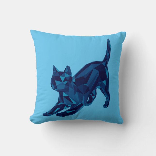 Dark Blue Lowpoly Cat Cushion (Front)